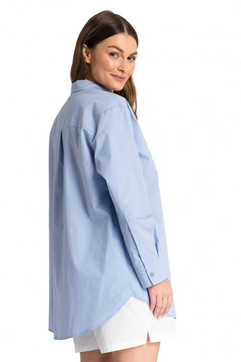 Koszula damska klasyczna boyfriend oversize zapinana niebieska LA079 Koszula damska klasyczna boyfriend oversize zapinana niebieska LA079