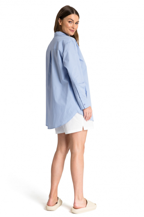 Koszula damska klasyczna boyfriend oversize zapinana niebieska LA079 Koszula damska klasyczna boyfriend oversize zapinana niebieska LA079