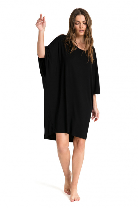 Koszulka damska nocna do spania oversize z wiskozy czarna LA071 Koszulka damska nocna do spania oversize z wiskozy czarna LA071
