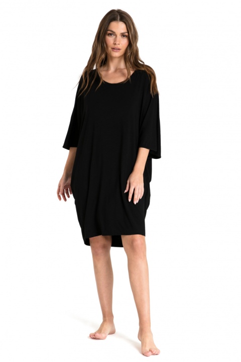 Koszulka damska nocna do spania oversize z wiskozy czarna LA071 Koszulka damska nocna do spania oversize z wiskozy czarna LA071