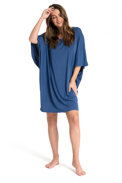 Koszulka damska nocna do spania oversize z wiskozy niebieska LA071 Koszulka damska nocna do spania oversize z wiskozy niebieska LA071