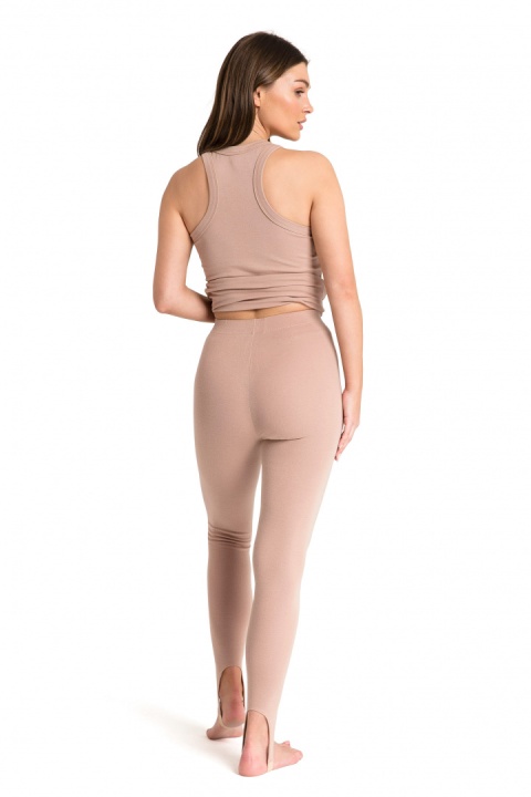 Spodnie damskie legginsy z zapiętkiem dzianinowe z gumką mokka LA088 Spodnie damskie legginsy z zapiętkiem dzianinowe z gumką mokka LA088