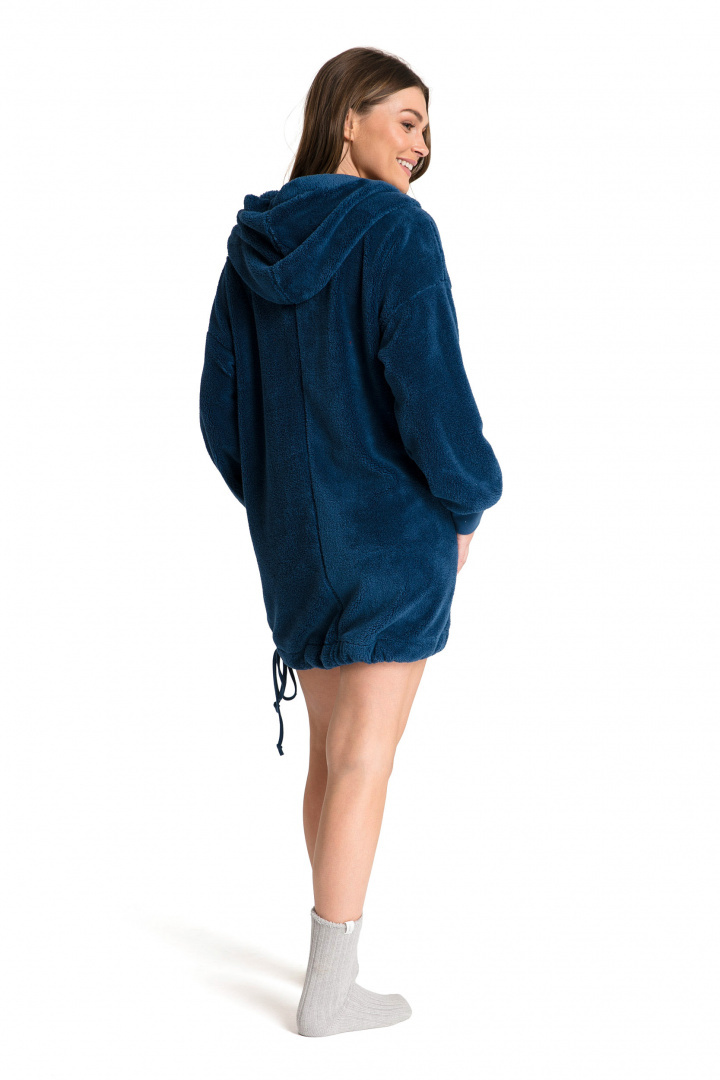 Bluza damska długa pluszowa oversize z kapturem granatowa LA081 Bluza damska długa pluszowa oversize z kapturem granatowa LA081