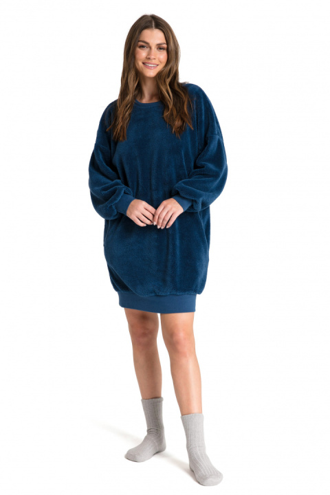 Bluza damska tunika pluszowa oversize dekolt z tyłu granatowa LA082 Bluza damska tunika pluszowa oversize dekolt z tyłu granatowa LA082