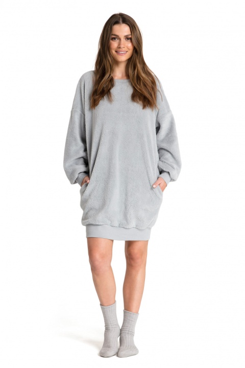 Bluza damska tunika pluszowa oversize dekolt z tyłu szara LA082 Bluza damska tunika pluszowa oversize dekolt z tyłu szara LA082