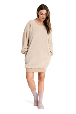 Bluza damska tunika pluszowa oversize dekolt z tyłu cappuccino LA082