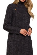 Sukienka swetrowa midi z półgolfem i długim rękawem grafitowa me635