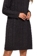 Sukienka swetrowa midi z półgolfem i długim rękawem grafitowa me635