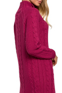 Sukienka swetrowa midi z półgolfem i długim rękawem różowa me635