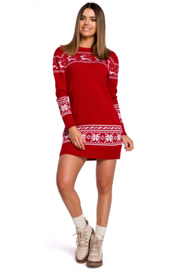 Sukienka sweterkowa świąteczna z długim rękawem czerwona MXS02
