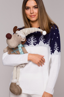 Sweter damski świąteczny z motywem choinek granatowy MXS05