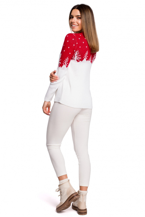 Sweter damski świąteczny z motywem choinek czerwony MXS05 Sweter damski świąteczny z motywem choinek czerwony MXS05