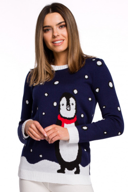 Sweter dasmki świąteczny z pingwinem granatowy MXS06