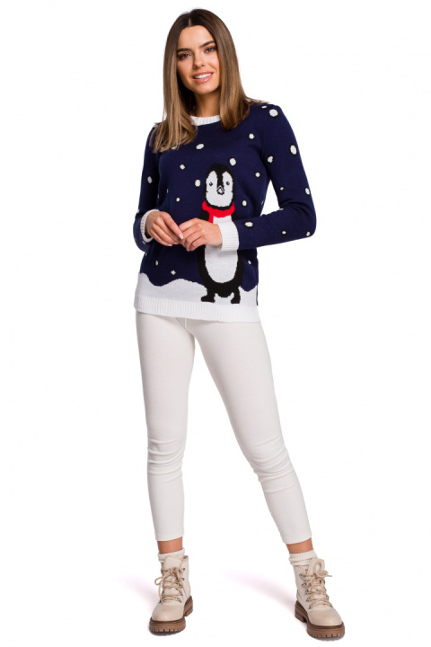 Sweter dasmki świąteczny z pingwinem granatowy MXS06 Sweter dasmki świąteczny z pingwinem granatowy MXS06