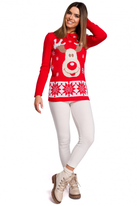 Sweter damski świąteczny z reniferem czerwony MXS04 Sweter damski świąteczny z reniferem czerwony MXS04