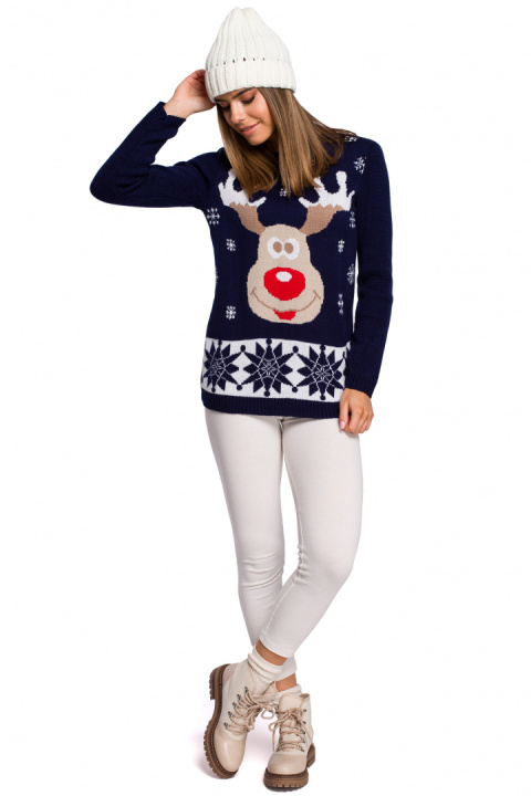 Sweter damski świąteczny z reniferem granatowy MXS04 Sweter damski świąteczny z reniferem granatowy MXS04