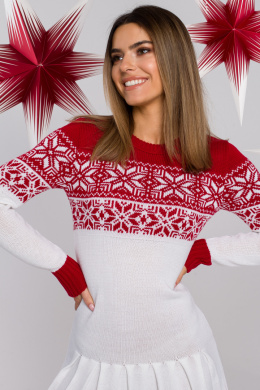 Sukienka sweterkowa świąteczna rozkloszowana długi rękaw biała MXS01