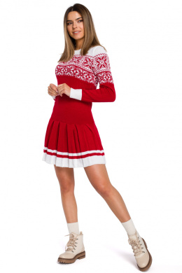 Sukienka sweterkowa świąteczna rozkloszowana długi rękaw czerwona MXS01