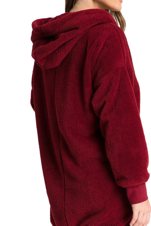 Bluza damska długa pluszowa oversize z kapturem bordowa LA081 Bluza damska długa pluszowa oversize z kapturem bordowa LA081