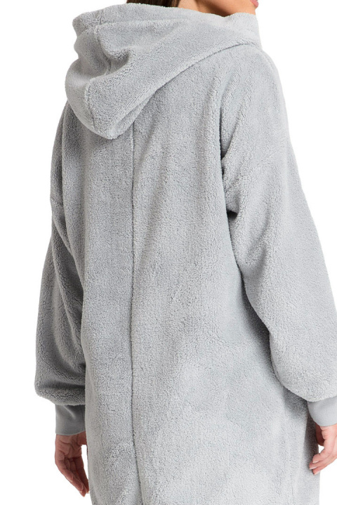 Bluza damska długa pluszowa oversize z kapturem szara LA081 Bluza damska długa pluszowa oversize z kapturem szara LA081