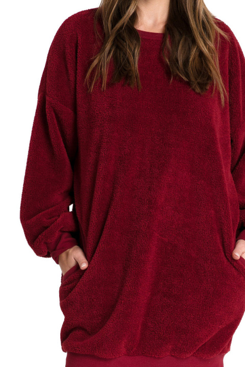 Bluza damska tunika pluszowa oversize dekolt z tyłu bordowa LA082 Bluza damska tunika pluszowa oversize dekolt z tyłu bordowa LA082