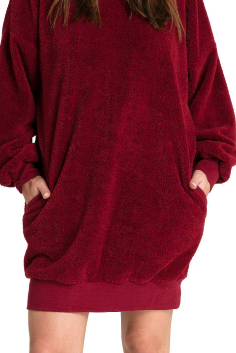 Bluza damska tunika pluszowa oversize dekolt z tyłu bordowa LA082 Bluza damska tunika pluszowa oversize dekolt z tyłu bordowa LA082