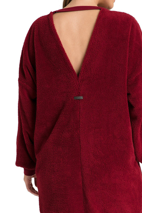Bluza damska tunika pluszowa oversize dekolt z tyłu bordowa LA082 Bluza damska tunika pluszowa oversize dekolt z tyłu bordowa LA082