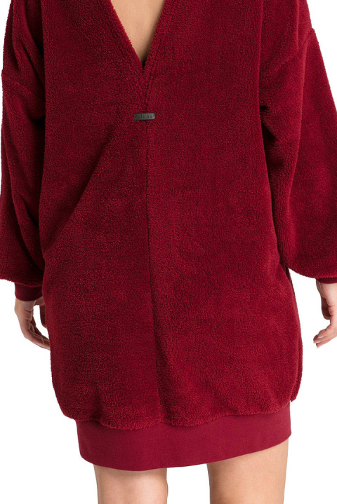Bluza damska tunika pluszowa oversize dekolt z tyłu bordowa LA082 Bluza damska tunika pluszowa oversize dekolt z tyłu bordowa LA082
