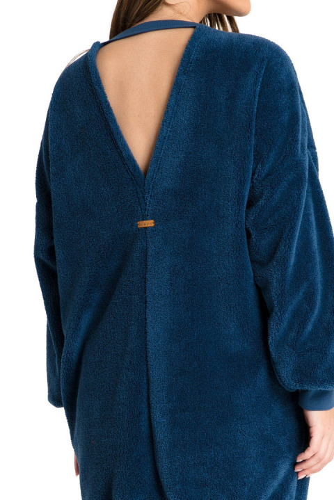 Bluza damska tunika pluszowa oversize dekolt z tyłu granatowa LA082 Bluza damska tunika pluszowa oversize dekolt z tyłu granatowa LA082