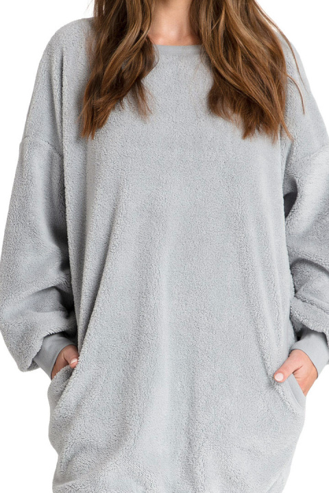 Bluza damska tunika pluszowa oversize dekolt z tyłu szara LA082 Bluza damska tunika pluszowa oversize dekolt z tyłu szara LA082