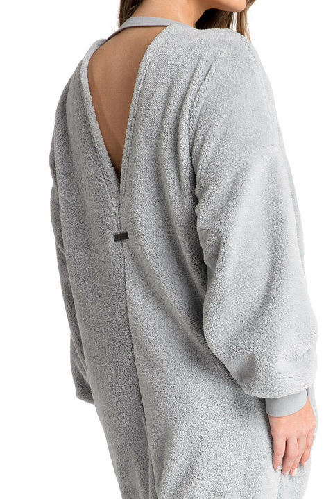 Bluza damska tunika pluszowa oversize dekolt z tyłu szara LA082 Bluza damska tunika pluszowa oversize dekolt z tyłu szara LA082