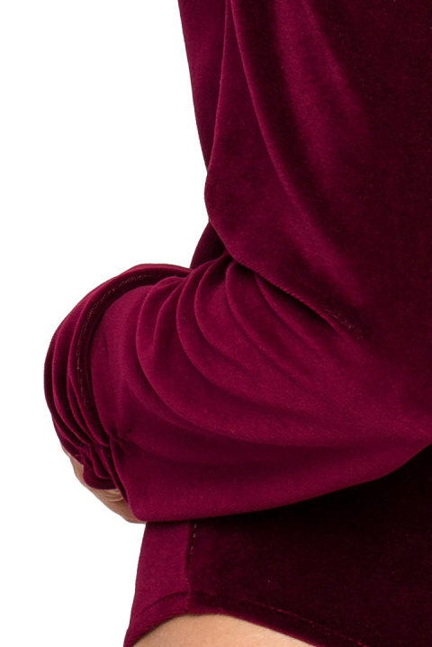 Body damskie welurowe dopasowane dekolt V na zakładkę bordowe me648 Body damskie welurowe dopasowane dekolt V na zakładkę bordowe me648