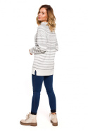 Długi sweter damski z półgolfem w prążki popielaty MXS08