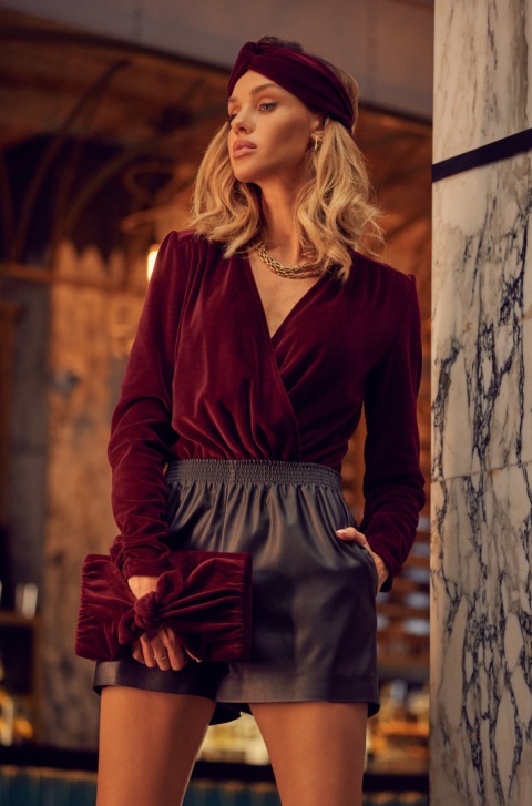 Elegancka opaska damska na głowę welurowa bordowa me655 Elegancka opaska damska na głowę welurowa bordowa me655