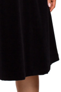 Elegancka sukienka midi rozkloszowana welurowa dekolt V czarna me645