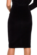 Elegancka sukienka midi welurowa asymetryczna dwa materiały czarna me640