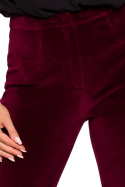 Eleganckie spodnie damskie welurowe proste nogawki bordowe me644