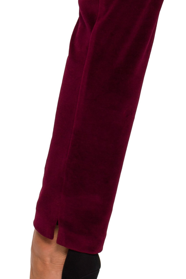 Eleganckie spodnie damskie welurowe proste nogawki bordowe me644