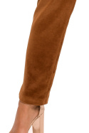 Eleganckie spodnie damskie welurowe proste nogawki koniakowe me644