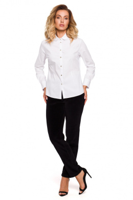 Koszula damska klasyczna taliowana z wiskozy zapinana biała me650