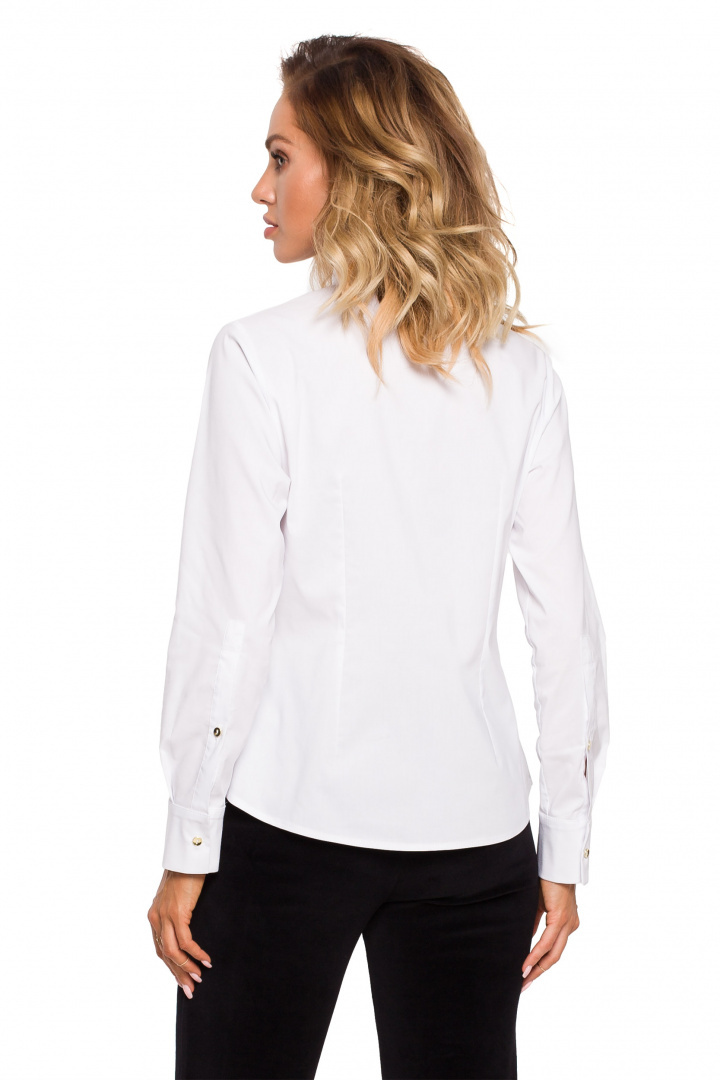 Koszula damska klasyczna taliowana z wiskozy zapinana biała me650