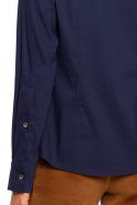 Koszula damska klasyczna taliowana z wiskozy zapinana granatowa me650