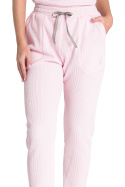 Spodnie damskie do spania domowe dzianinowe z gumką różowe LA075