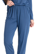 Spodnie damskie do spania z koronką z wiskozy z gumką niebieskie LA073