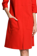 Sukienka dresowa midi oversize z kieszeniami rękaw 3/4 czerwona L/XL me353