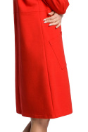Sukienka dresowa midi oversize z kieszeniami rękaw 3/4 czerwona L/XL me353