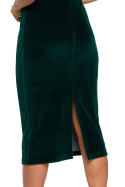 Sukienka midi ołówkowa welurowa na ramiączkach z paskiem zielona me639