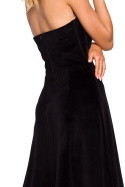Sukienka rozkloszowana gorsetowa welurowa odkryte ramiona czarna me638