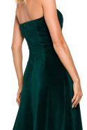 Sukienka rozkloszowana gorsetowa welurowa odkryte ramiona zielona me638