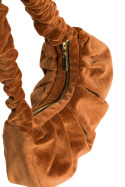 Torebka damska mini na ramię welurowa koniakowa me657